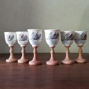 Vintage Set of 6 Handmade Goblets/Chalices/ Wine Glasses.